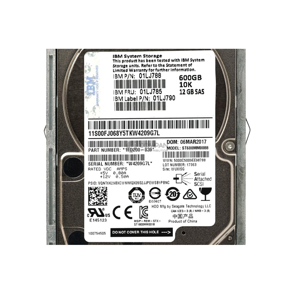 01LJ785 IBM HDD 600GB 10K SAS 12G 2.5" SFF HOT-SWAP FOR V7000 G2